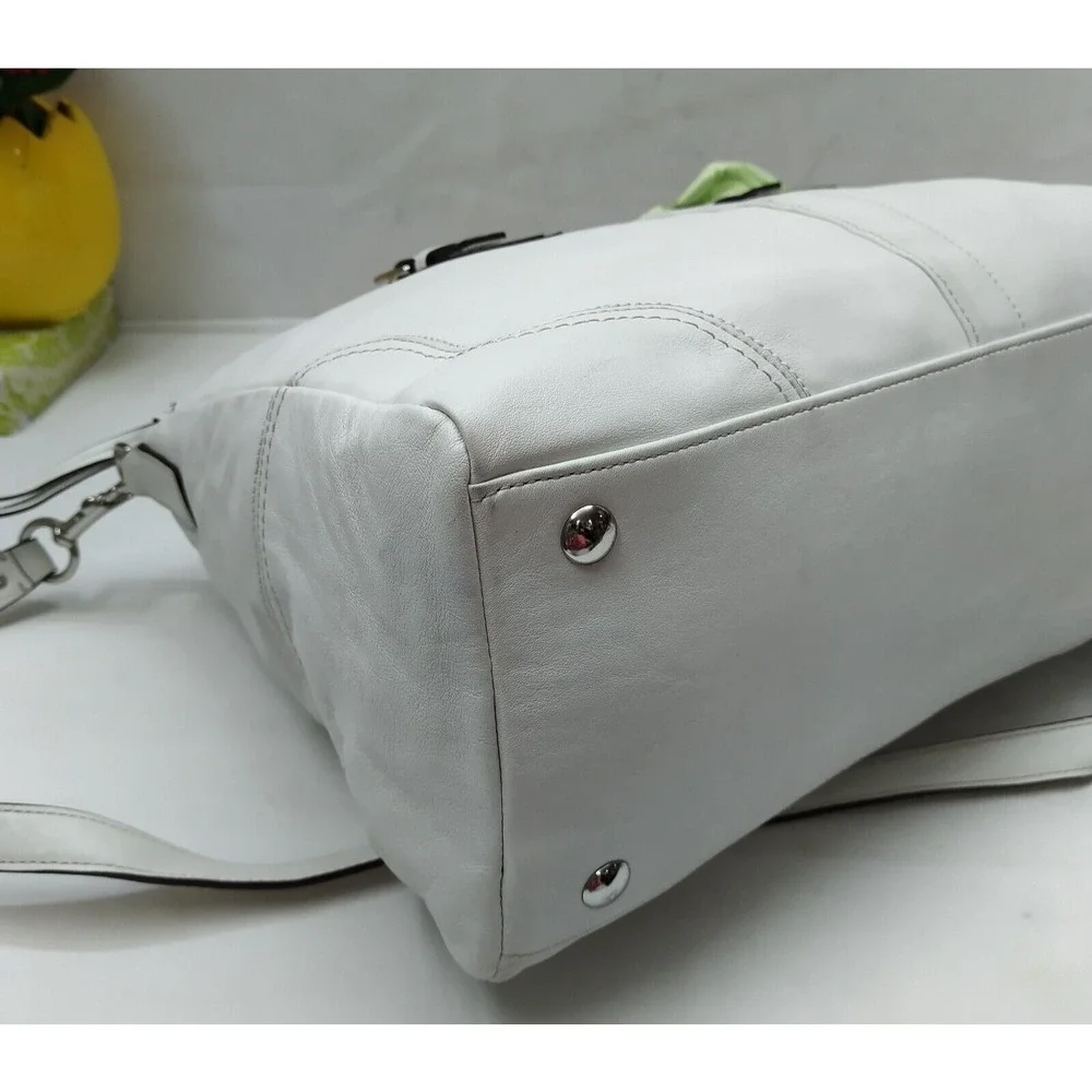 Coach Hampton White Leather Double Handle Zipper Closure Satchel Shoulder Bag